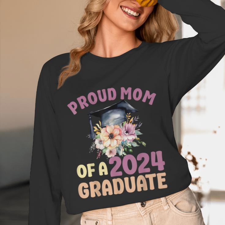 Proud Mom Of a 2024 Graduate Floral Flower Family Graduation Unisex Long Sleeve T-Shirt