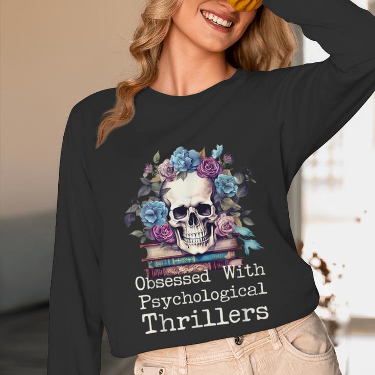 Psychological Thriller Reader Fan Skull Flowers Books Unisex Long Sleeve T-Shirt