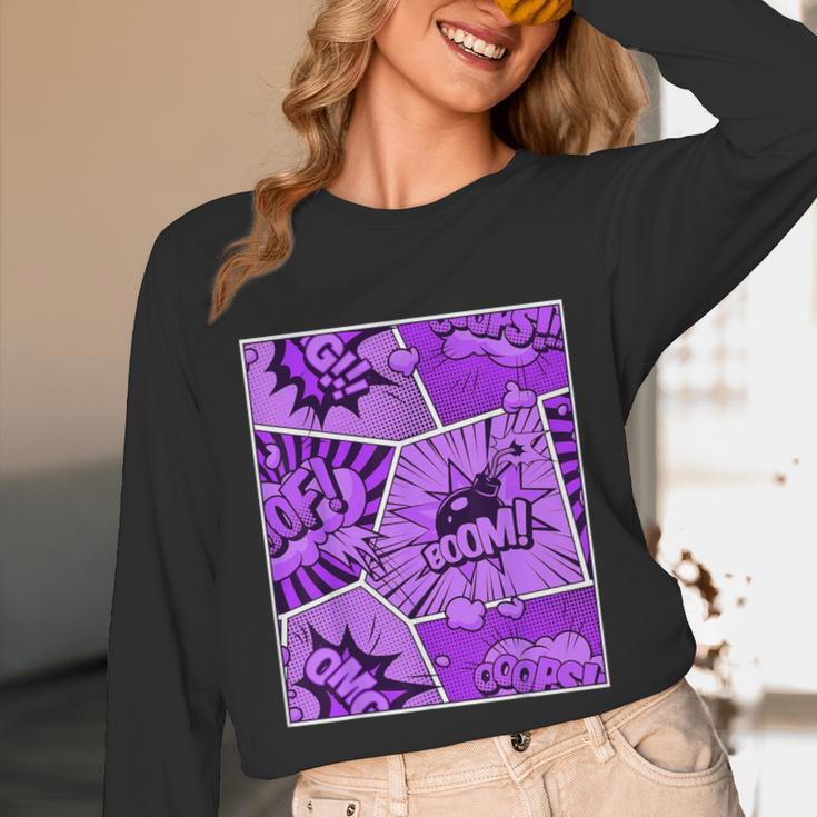 Purple Comic Book Purple Color Graphic Unisex Long Sleeve T-Shirt