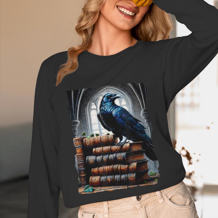 Raven On A Stack Of Books Wisdom Of Odin Unisex Long Sleeve T-Shirt Raven On A Stack Of Books Wisdom Of Odin Unisex Long Sleeve T-Shirt