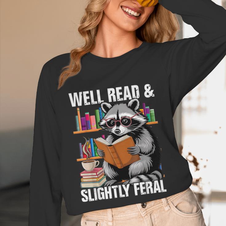 Well Read & Slightly Feral Raccoon Book Lover Graphic Unisex Long Sleeve T-Shirt