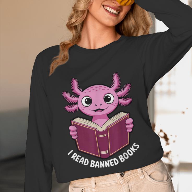 I Read Banned Books Axolotl Reading Unisex Long Sleeve T-Shirt
