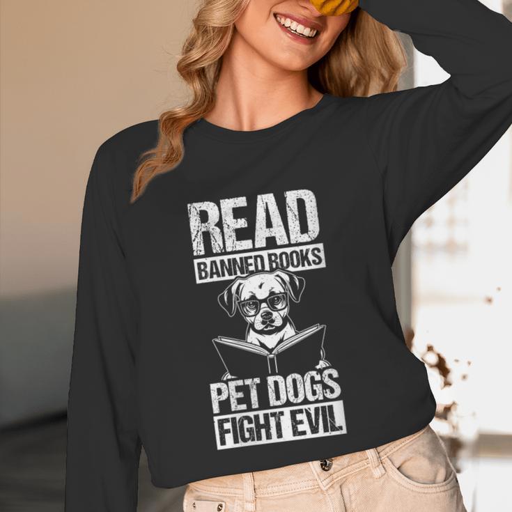 Read Banned Books PET DOGS FIGHT EVIL Read Banned Books Dog Unisex Long Sleeve T-Shirt