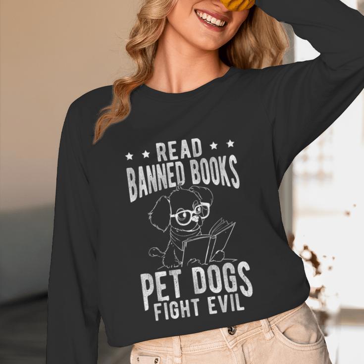 Read Banned Books PET DOGS FIGHT EVIL Read Books Reader Unisex Long Sleeve T-Shirt