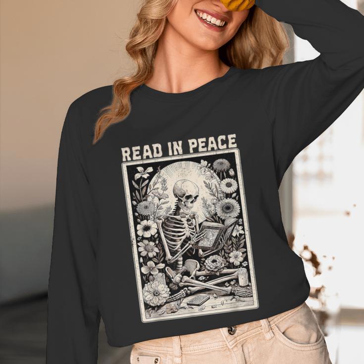 Read In Peace Skeleton Book Lover Bookworm Book Unisex Long Sleeve T-Shirt
