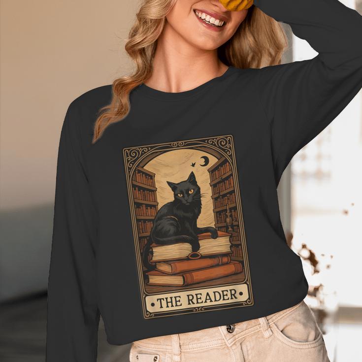 The Reader Cat Book Reading Halloween Tarot Card Unisex Long Sleeve T-Shirt