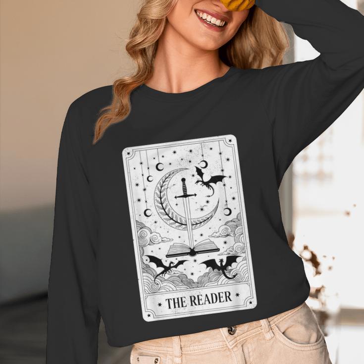 The Reader Tarot Card Bookworm Books Lover Dragon Librarians Unisex Long Sleeve T-Shirt