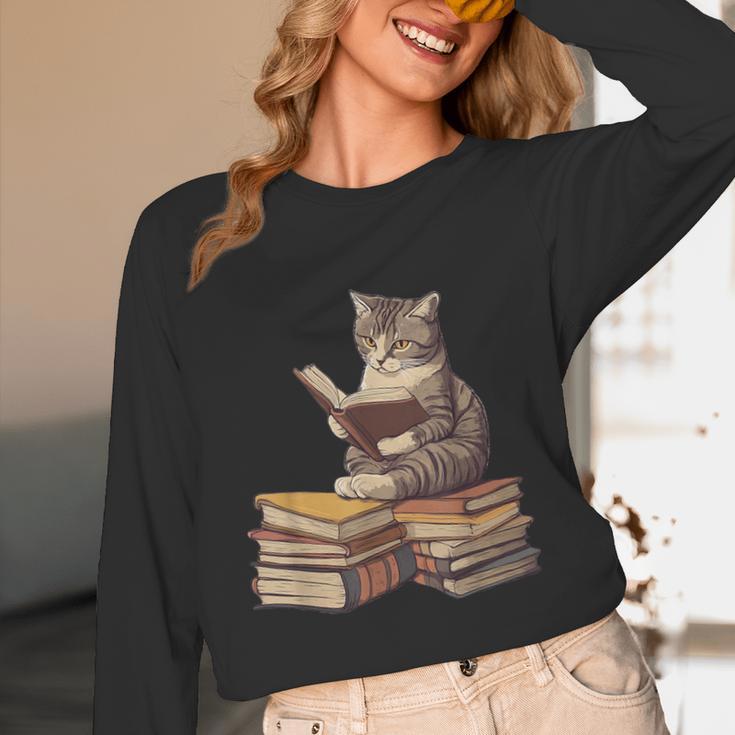 Reading Cat Book Lover Unisex Long Sleeve T-Shirt