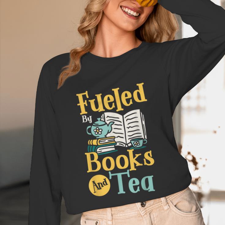 Reading Hobby Bookshelves Library Fueled By Books And Tea Unisex Long Sleeve T-Shirt