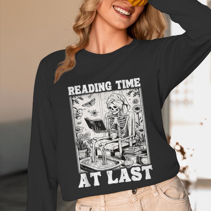 Reading Time At Last Book Lover Introvert Skeleton Reading Unisex Long Sleeve T-Shirt Reading Time At Last Book Lover Introvert Skeleton Reading Unisex Long Sleeve T-Shirt