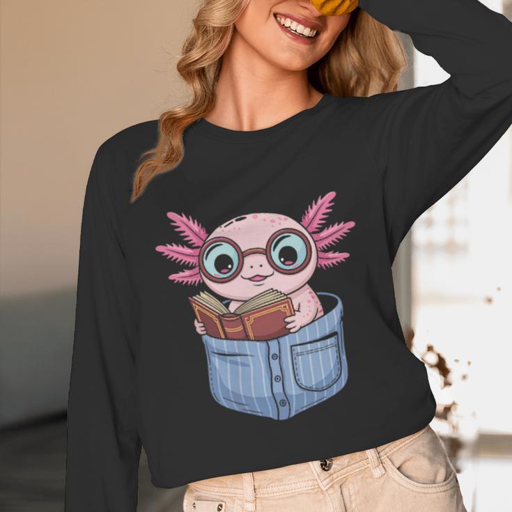 Readsalotl Axolotl Reading Book Lover Reading Pocket Axolotl Unisex Long Sleeve T-Shirt