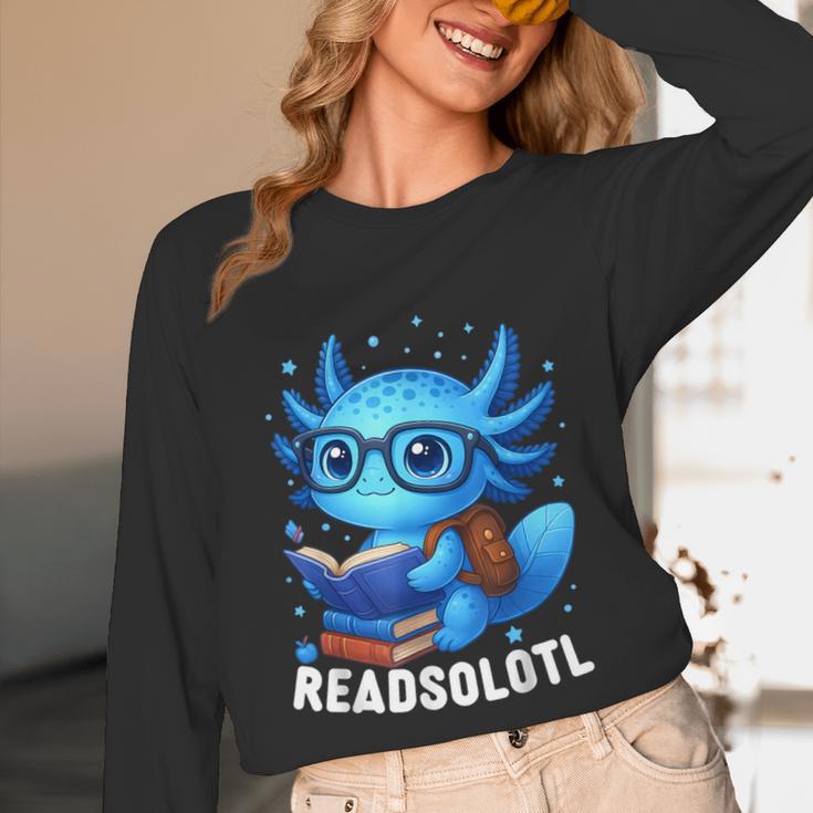 Readsolotl Blue Kawaii Axolotl Book Lover Reading Unisex Long Sleeve T-Shirt