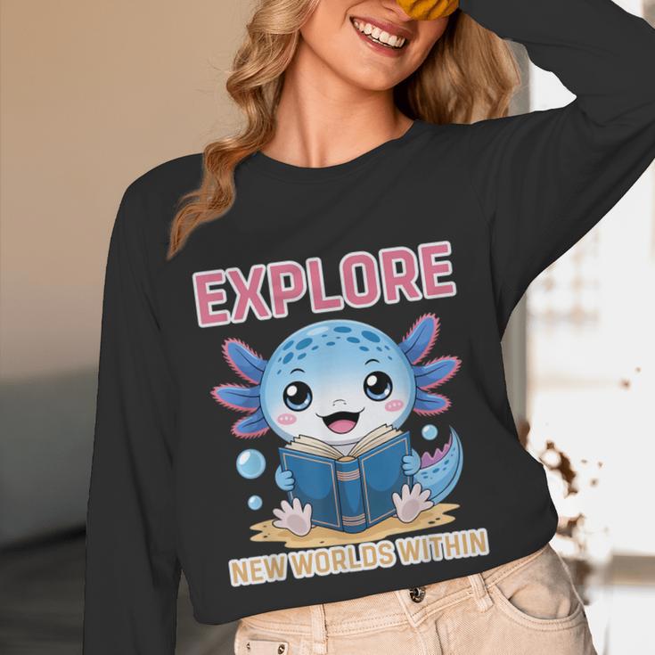 Readsolotl Kawaii Axolotl Book Lover Reading Unisex Long Sleeve T-Shirt