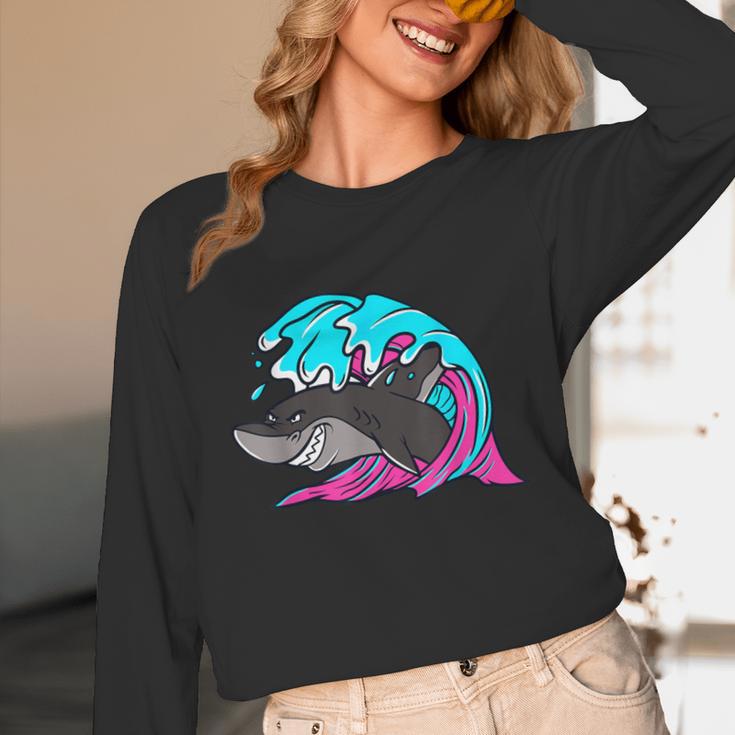 Retro 80s Shark Whale Diving Nostalgia Shark Party Unisex Long Sleeve T-Shirt