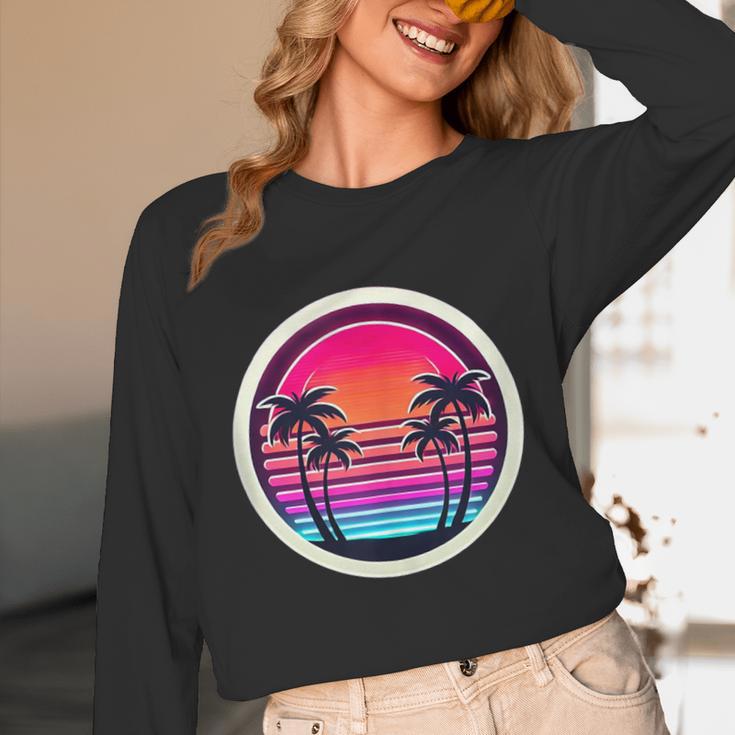 Retro 80s Synthwave Sunset & Palm Trees Retro Nostalgia 80s Unisex Long Sleeve T-Shirt