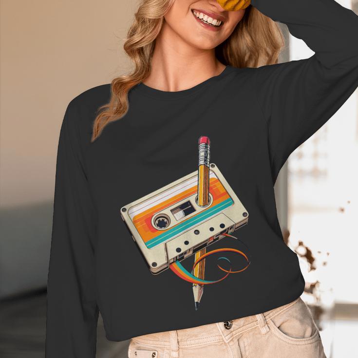 Retro Cassette Tape & Pencil Rewind Nostalgia Party 80s 90s Unisex Long Sleeve T-Shirt