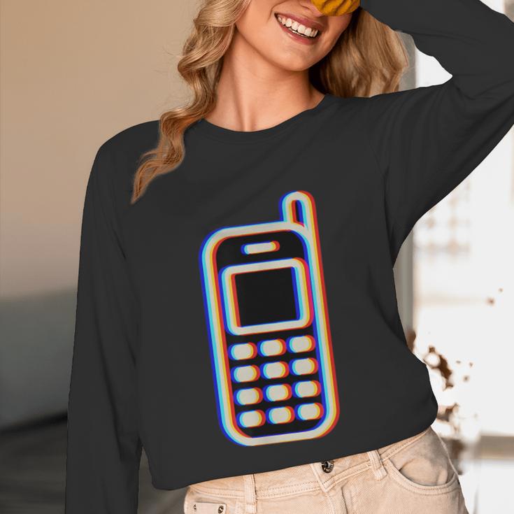 Retro Cell Vintage Mobile Phone 90s Nostalgia Vaporwave Fun Unisex Long Sleeve T-Shirt