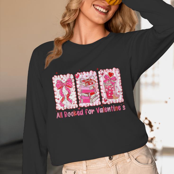 Retro Coquette Bow All Booked For Valentines Book Lover Cute Unisex Long Sleeve T-Shirt