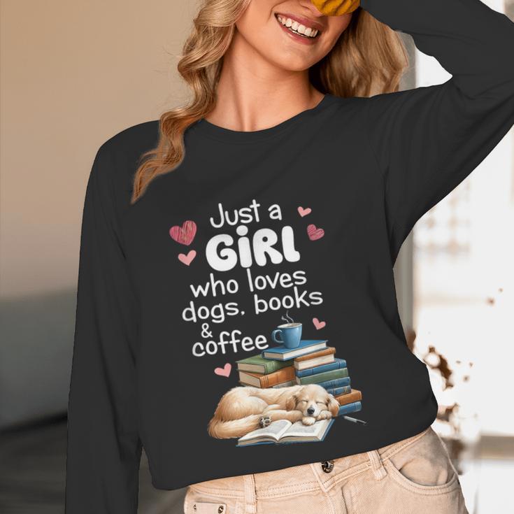 Retro Just A Girl Who Love Dogs Books And Coffee Bookworm Unisex Long Sleeve T-Shirt