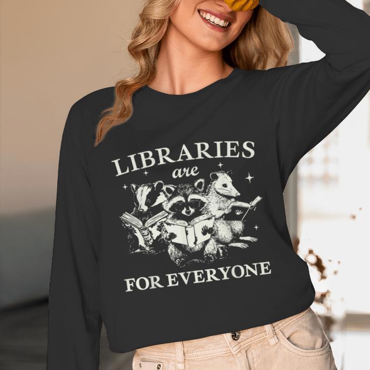 Retro Libraries Are For Everyone Racoon Reading Book Lover Unisex Long Sleeve T-Shirt