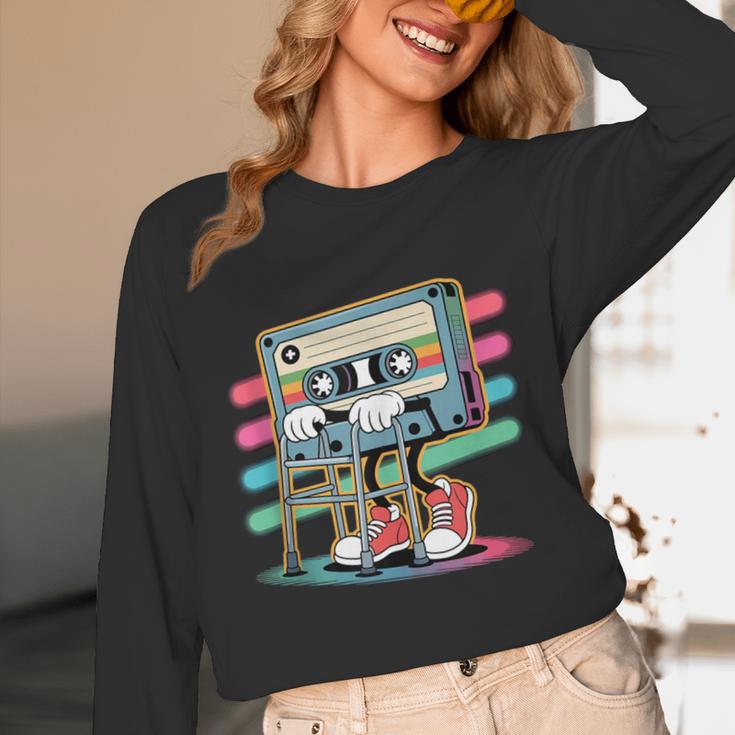 Retro Old Cassette Tape Cartoon With Walker Nostalgia Unisex Long Sleeve T-Shirt
