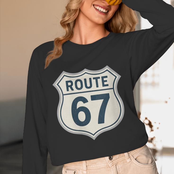 Retro Route 67 Highway Sign Vintage Road Nostalgia Unisex Long Sleeve T-Shirt