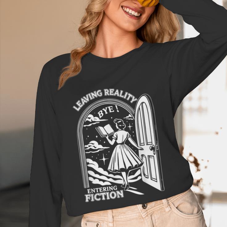 Retro Trendy Bookish Book Lover Reading Quotes Leaving Reality Entering Fiction -Adults Small Short Sleeve T-Shirt Unisex Long Sleeve T-Shirt
