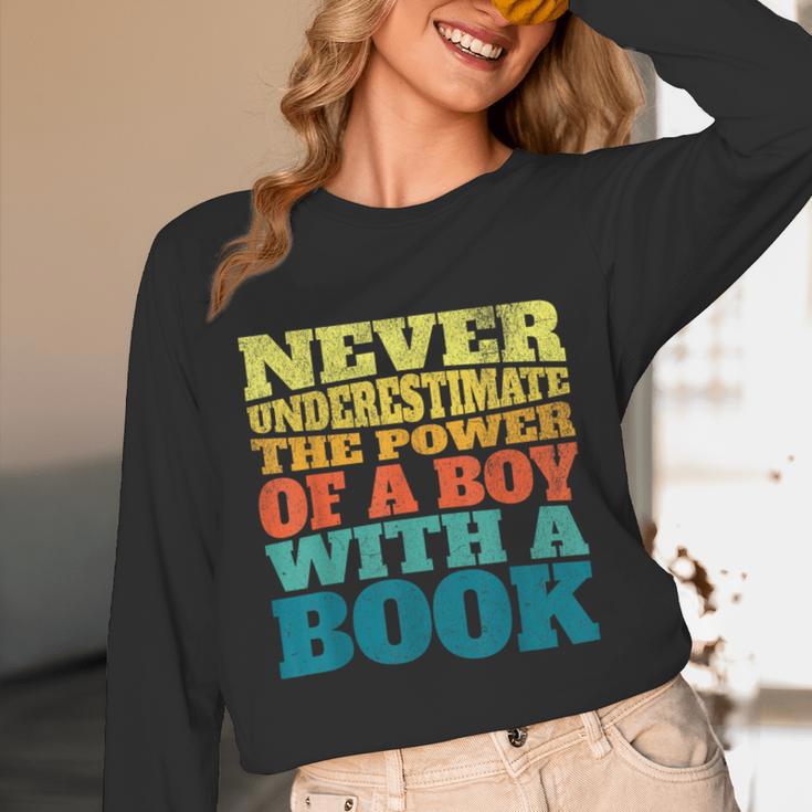 Retro Never Underestimate The Power Of a Boy With a Book Unisex Long Sleeve T-Shirt