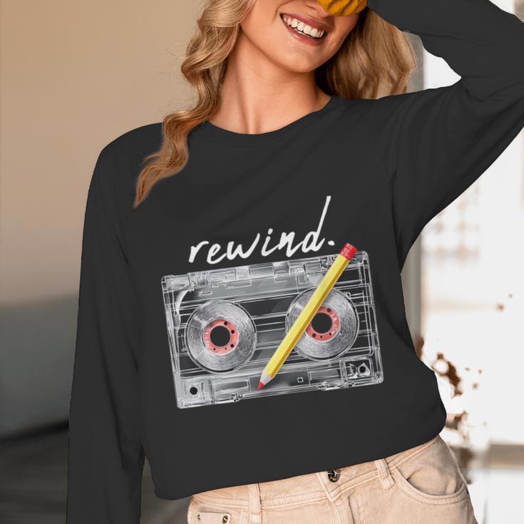 Rewind Cassette Tape Nostalgia 80s 90s Retro Music Lover Unisex Long Sleeve T-Shirt