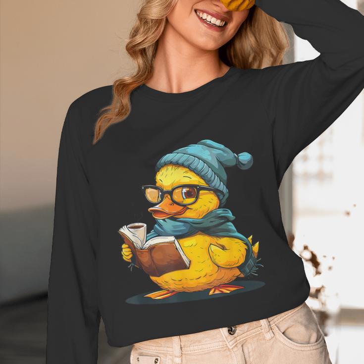 Rubber Duck Reading Book Rubber Duckie Reader Coffee Lover Unisex Long Sleeve T-Shirt