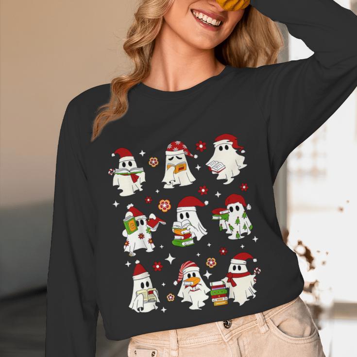 Santa Ghost Reading Books Christmas Library Teacher Unisex Long Sleeve T-Shirt Santa Ghost Reading Books Christmas Library Teacher Unisex Long Sleeve T-Shirt