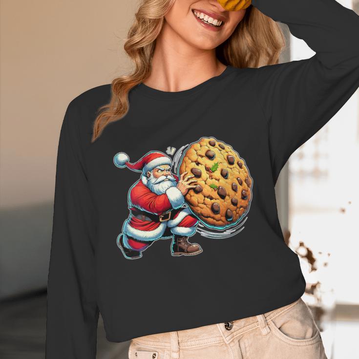 Santa Holding Cookie Xmas Baker Introvert Christmas Unisex Long Sleeve T-Shirt