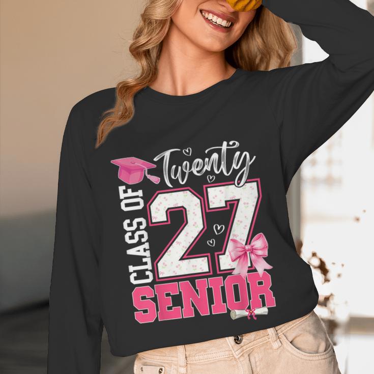 Senior 2027 Class Of 2027 Pink Coquette Bow Graduation Girl Unisex Long Sleeve T-Shirt