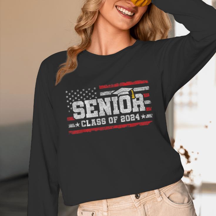 Senior Class 2024 Graduation American Flag Senior 2024 For Women Men Unisex Long Sleeve T-Shirt