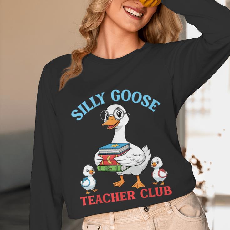 Silly Goose With Books Teacher Club School Educator Unisex Long Sleeve T-Shirt