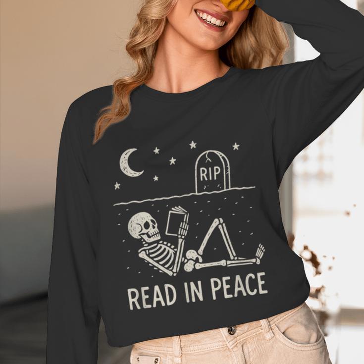 Skeleton Read In Peace Halloween Book Graphic Bookish Unisex Long Sleeve T-Shirt