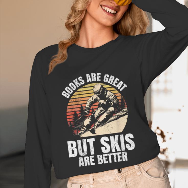 Skier BOOKS ARE GREAT BUT SKIS ARE BETTER Vintage Unisex Long Sleeve T-Shirt Skier BOOKS ARE GREAT BUT SKIS ARE BETTER Vintage Unisex Long Sleeve T-Shirt