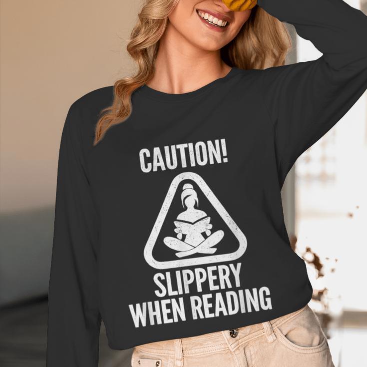 Slippery When Reading Unhinged Book Lover Meme Witty Unisex Long Sleeve T-Shirt