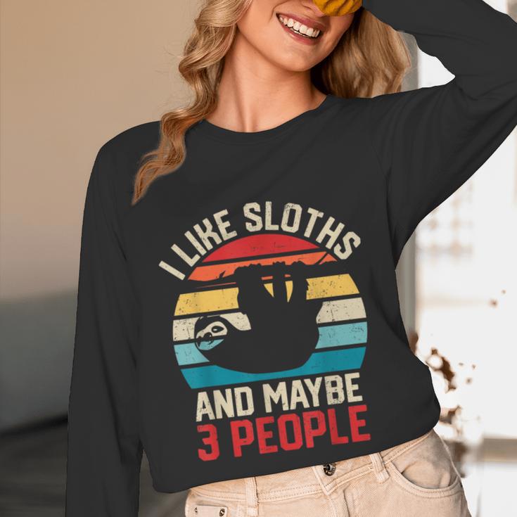 I Like Sloths And Maybe 3 People Sloth Introvert Vintage Unisex Long Sleeve T-Shirt