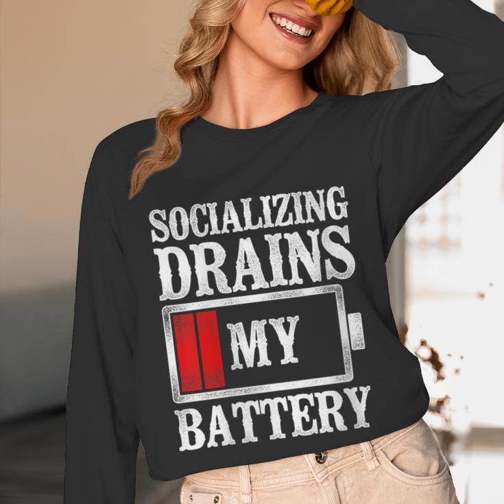 Socializing Drains My Battery Introvert Unisex Long Sleeve T-Shirt Socializing Drains My Battery Introvert Unisex Long Sleeve T-Shirt