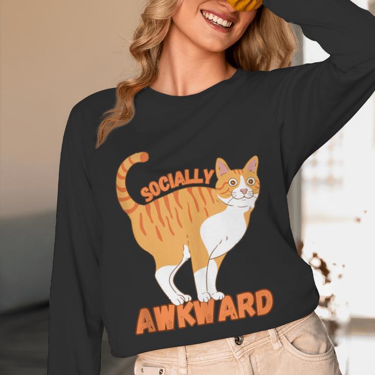 SOCIALLY AWKWARD FUNNY CAT ANTISOCIAL INTROVERT WEIRD Unisex Long Sleeve T-Shirt