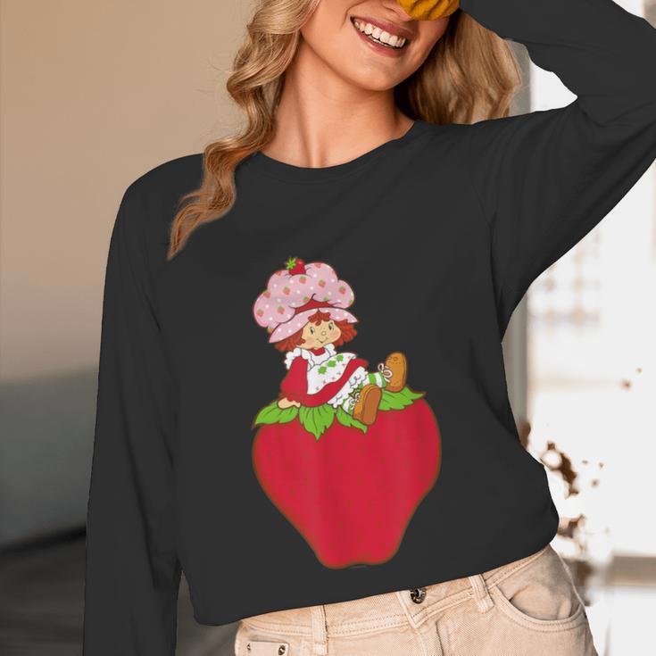Strawberry Shortcake Sitting On Strawberry Retro Nostalgia Unisex Long Sleeve T-Shirt