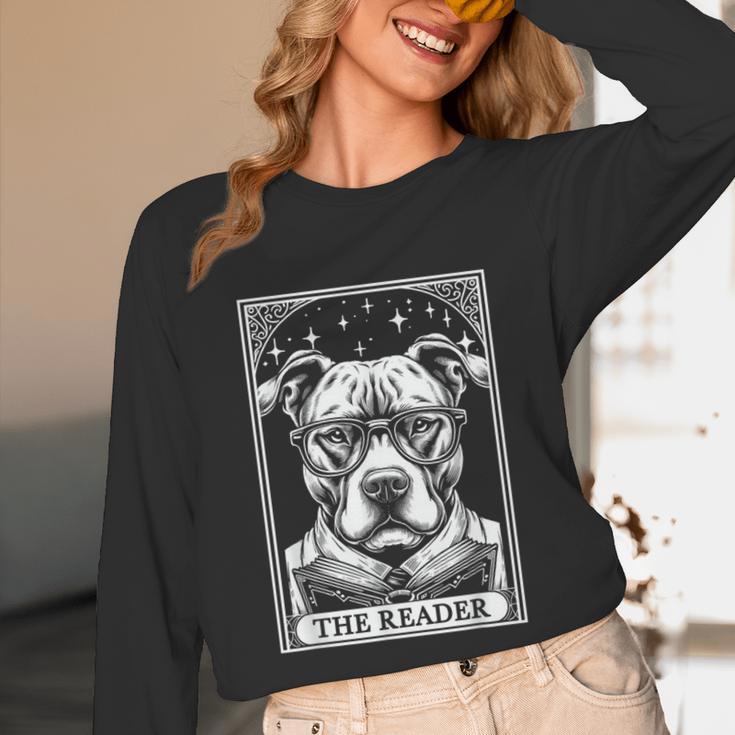 Tarot Card Vintage Pit Bull Pittie Dog Book Lover The Reader Unisex Long Sleeve T-Shirt Tarot Card Vintage Pit Bull Pittie Dog Book Lover The Reader Unisex Long Sleeve T-Shirt