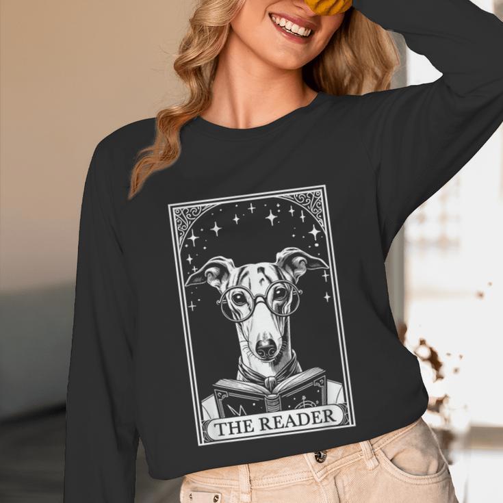 Tarot Card Vintage Whippet Dog Book Lover The Reader Unisex Long Sleeve T-Shirt