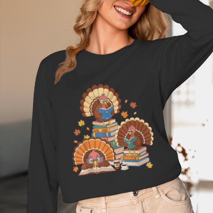 Turkey Read Books Reading Fall Thanksgiving Teacher Unisex Long Sleeve T-Shirt