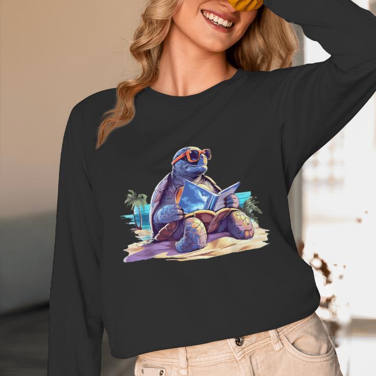 Turtle Wearing Sunglasses Reading A Book On The Beach Summer Unisex Long Sleeve T-Shirt Turtle Wearing Sunglasses Reading A Book On The Beach Summer Unisex Long Sleeve T-Shirt