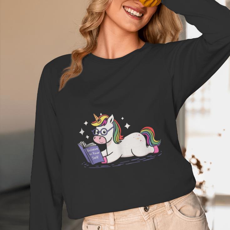 Unicorn Bookworm Believe In Yourself Cute And Inspirational Unisex Long Sleeve T-Shirt Unicorn Bookworm Believe In Yourself Cute And Inspirational Unisex Long Sleeve T-Shirt