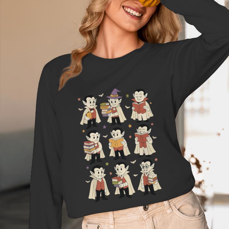 Vampire Reading Books Halloween Cute Teens Kids Unisex Long Sleeve T-Shirt Vampire Reading Books Halloween Cute Teens Kids Unisex Long Sleeve T-Shirt