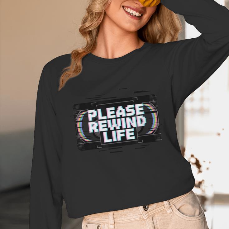 VHS Tape Rewind Glitch 90s Retro Nostalgia Please Rewind Unisex Long Sleeve T-Shirt
