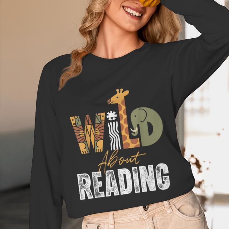 Wild About Reading Books Animal Theme Bookworm Library Day Unisex Long Sleeve T-Shirt